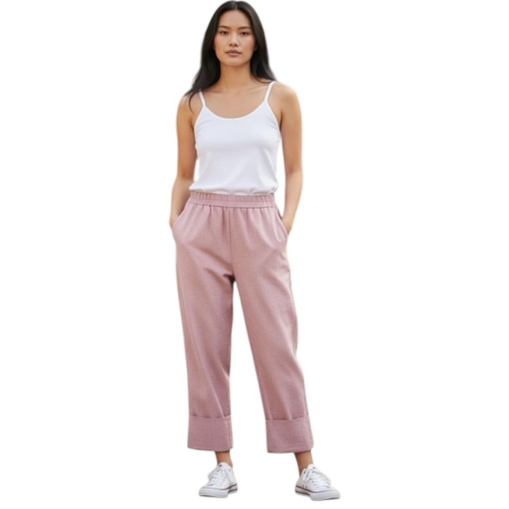 Zara Dusty Pink Hi Rise Pants XS Baggy Cuffed Hem Pull On Minimalist Coastal
